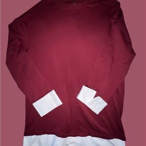Burgundy and White Long Sleeve Shirt